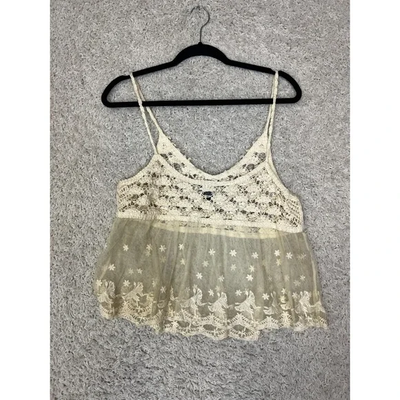 rue21 Crochet Baby Doll Crop Top Womens Large Open Knit Sheer Cami Boho Y2K - Picture 4 of 6